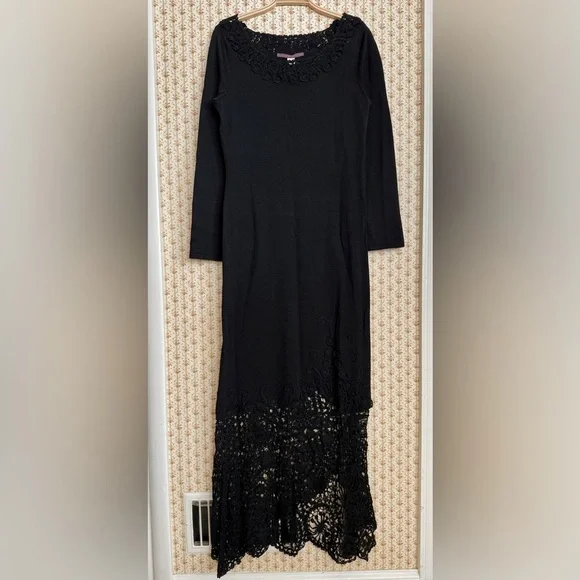 Peruvian Connection Pima Cotton Crochet Black Maxi Dress | Small - Picture 2 of 6